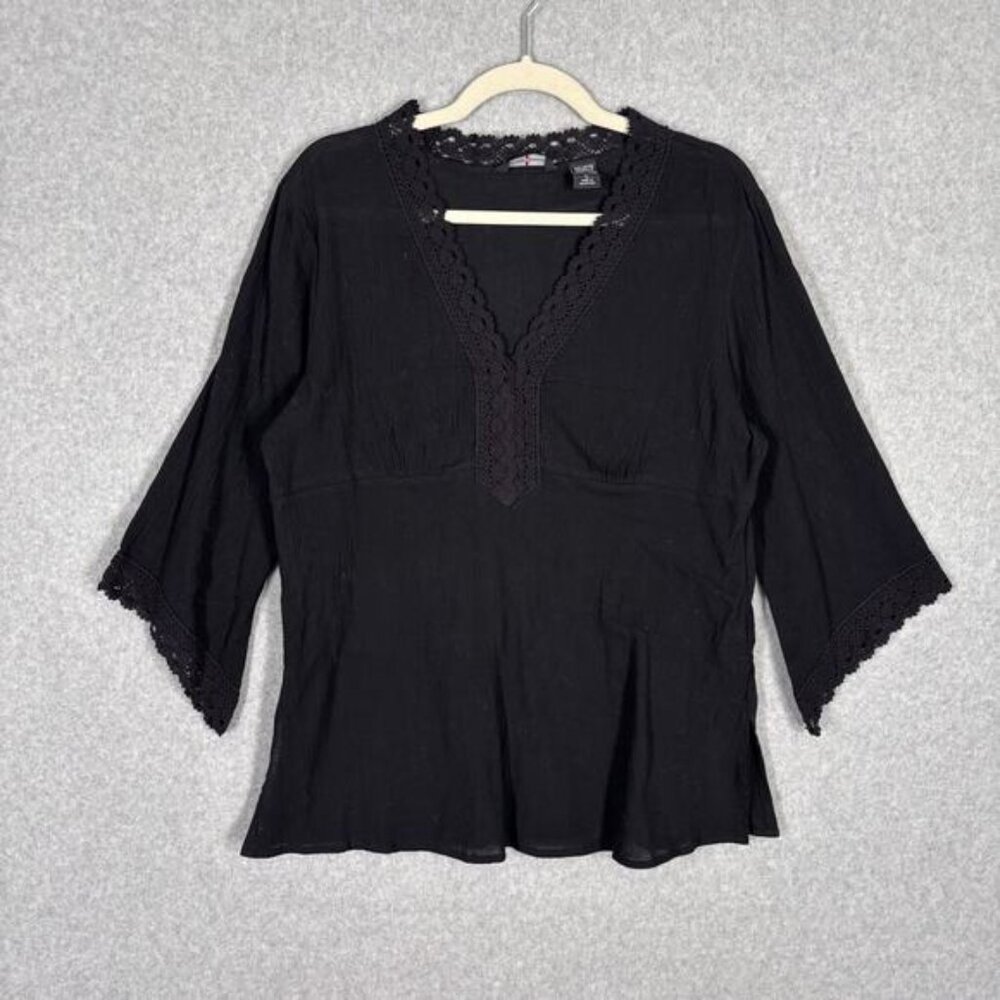 New York Company Tunic Top Large Crochet Gauze Babydoll Cover Up Romantic Boho
